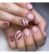Christmas Press on Nails Short Square MABKJLF Red French Tip Fake Nails False Nails with Designs ...