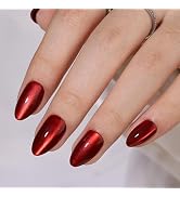 Press On Nails Almond - Red Cat Eye Press On Nails, Soft Gel Short Fake Nails with Glue, Stick On...