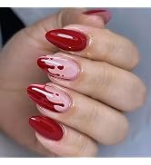 Halloween Press on Nails Medium Almond SWEKKE French Fake Nails Red Full Cover Blood False Nails ...