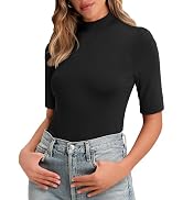 ANRABESS Women Tops Mock Neck 1/2 Short Sleeve Dressy Shirts Blouses Work Tees Business 2025 Spri...