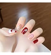 Christmas Press on Nails Short Square Fake Nails Red Full Cover False Nails with Cute Snowflake D...