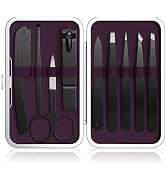 Yougai Tweezers Set,9 Pcs Professional Stainless Steel Eyeberow Tweezer Kit for Women and Men, Gr...