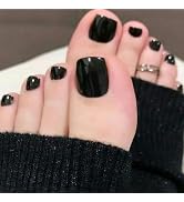 IFMOPETY Square Press on Toe Nails,24Pcs Black Glossy Toenails，Reusable Acrylic Stick on Toenails...