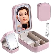 BS-MALL Travel Cosmetic Mirror Case LED Makeup Mirror Storage Case for Eyelash Station Brushes Co...