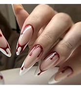 24Pcs Halloween French Tip Press on Nails Medium White Fake Nails Full Cover Almond False Nails w...