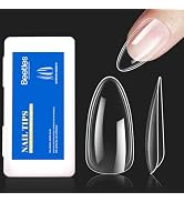 Beetles Gel Nail Kit Soft 500Pcs Medium Almond Pre Shaped Clear Full Cover False Nails for Christ...