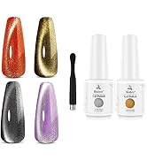 Holographic Cat Eye Gel Polish 9D Sliver Gold Cat Eye Gel Nail Polish Magnetic Nail Polish Glitte...