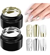 Makartt Chrome Gel Nail Polish Set，Metallic Gel Nail Polish，Silver and Gold 3D Metal Painting Gel...