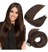 Tape in Hair Extensions Human Hair 14 Inch 20pcs Dark Brown Human Hair Extensions Tape in for Wom...