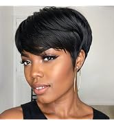 YMSGIRL Pixie Cut Wigs For Women 4 Inch Straight Short Wig With Bangs Non Lace Machine Made Bob W...