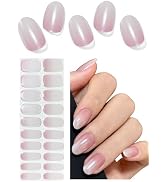 Semi Cured Gel Nail Strips, Glazed Pink Gradient 20pcs Adhesive UV Sticker, Wraps for Home Manicu...