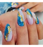 French Tip Press On Nails Short Medium Fake Nails Almond, Full Cover Acrylic Gel Nails, Reusable ...