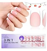 Gellen French Tip Press on Nails, Soft Medium Square French Gel Nails 150 Pcs, Classic Pink Frenc...