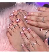 BABALAL Cow Print Press on Nails and Toenails Matching Set Short Square Fake Toe Nails with Bow C...