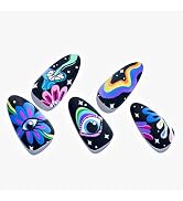 Press on Nails Medium Almond, GLAMERMAID Gothic Matte Cute Cartoon Glue on Gel Nails, 24Pcs Color...