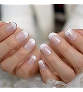 iBeautying Press on Nails - Natural French False Nails | Short Squoval Round Reusable Fake Nails ...