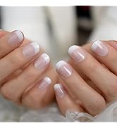 iBeautying Press on Nails - Natural French False Nails | Short Squoval Round Reusable Fake Nails ...