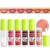 Meilury 6 Colors Fat Lip Oil Lip Gloss, Mini Hydrating Glossy Lip Glow Oil, Shiny Transparent Tin...