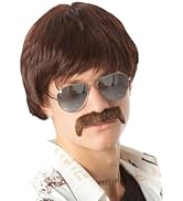 ALLAURA 60s 70s Mens Costume Wig Short Brown Wigs + Mustache Sonny Hippie 60s Singer TV Star Cop ...