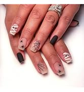 24pcs Black Halloween Press on Nails Short Square Fake Nails with Spiders Web False Nails Design ...
