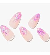 GLAMERMAID Nude Pink Press on Nails Short Almond, Handmade Ombre French Tip Jelly Gel Fake Nail w...