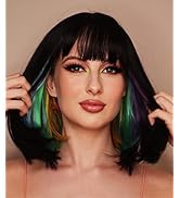 ALLAURA Two Tone Wig for Women Black & Rainbow – Realistic Hair with Bangs, Fits All, Heat-Resist...