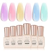 SHOYUM Jelly Crystal Gel Nail Polish Set, 6 Colors Pastel Blue Purple Rainbow Yellow Pink Gel Pol...