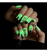 Halloween Press on Nails Medium Almond SWEKKE Fake Nails Glow in The Dark Full Cover False Nails ...