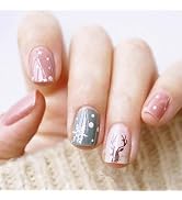 Short Press on Nails Christmas Square Fake Nails with Elk Snowflake Design Cute Petite Pink Gloss...