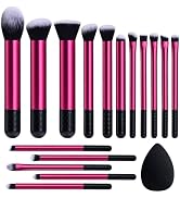 BS-MALL Makeup Brushes 16 Pcs Purple Short Handle Travel Makeup Brus Set with 1 Triangle Puff (Ho...