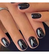 GLAMERMAID Extra Short Press on Nails - Pure Black Fake Nails Short Squoval, Natural Round Square...