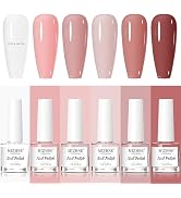 MIZHSE Nail Polish Set: Regular Nail Polish 6 Classic Nude Colors Collection Milky White Nude Pin...