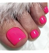 Kikmoya Hot Pink Press on Toenails Short Square Fake Toenail Artificial Summer Glossy Acrylic Sti...