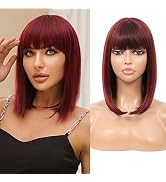 Kalyss Bob Short Hair Wig for Black Women Wine Red Mixed Color Heat Resistant Yaki Synthetic Hair...