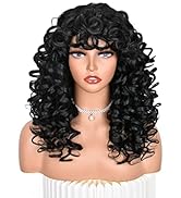 ANNISOUL Black Curly Wigs for Black Women Long Curly Afro Wig with Bangs for Women Big Bouncy Flu...