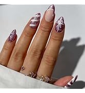 Christmas Press on Nails Short Almond MABKJLF French Tip Fake Nails False Nails with Designs Purp...