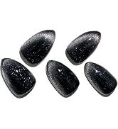 GLAMERMAID Cat Eyes French Tip Press on Nails Short Almond, Black Handmade Magnet Jelly Gel Fake ...