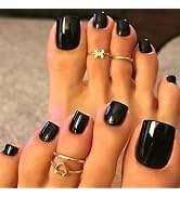 GLAMERMAID Press on Toe Nails,Black Toenails with Design,24 Pcs UV Glossy Glue on Toe Nails for W...