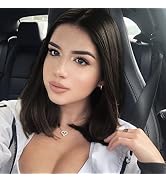 MIMAN 14 Inch Shoulder Length Dark Brown Bob Wigs for Women Small Lace Front Wigs Middle Part Str...