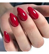 Red Almond Press On Nails, BettyCora Medium Length Nails Solid Color, 24 Pcs Pure Color Salon Qua...