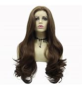 Wiginway Long Wave Brown Lace Front Wigs Women Natural Looking Wavy Synthetic Wig 24 Inches