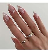ANDGING Press on Nails Short Almond, Fake Nails for Women with Nude Pink Protein White Curved Swi...