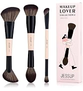 Jessup Face Makeup Brushes 3pcs Double Ended Makeup Brush Set for Foundation Contour Blush Highli...