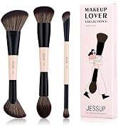 Jessup Face Makeup Brushes 3pcs Double Ended Makeup Brush Set for Foundation Contour Blush Highli...