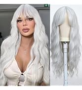 White Wigs for Women Long Curly Wavy Synthetic Wig with Bangs Colorful Wig Hair Heat Resistant Fi...