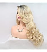 Xiweiya Long Ombre Blonde Lace Front Wig with Dark Roots 2 Tones Mixed Blonde Body Wave Synthetic...