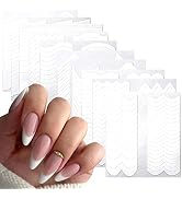 10PCS French Nail Stickers for Nail Art, French Tip Nail Stencils 3D Nail Forms Fringe Tips Guide...