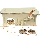 kathson Hamster Wooden House,Hamsters Hideouts with Ladder,Detachable Guinea Pigs Hut Chinchillas...