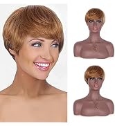 Brinbea Short Human Hair Wigs Ombre Black with Brown hair Bang 100% Brazilian Remy Human Hair Wig...