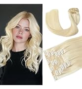 HUAYI Platinum Blonde Hair Extensions for Women, 120g Human Hair Clip in Extensions 16Inch 7pcs B...